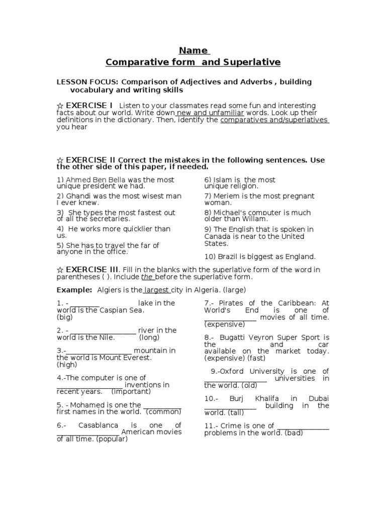 Comparative and Superlative Adjectives Lesson | PDF