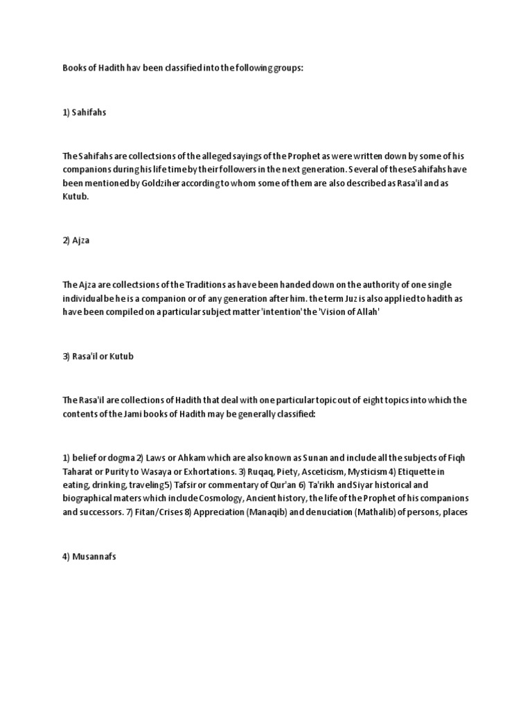 Types of Hadiths PDF Hadith Prophets And Messengers In Islam
