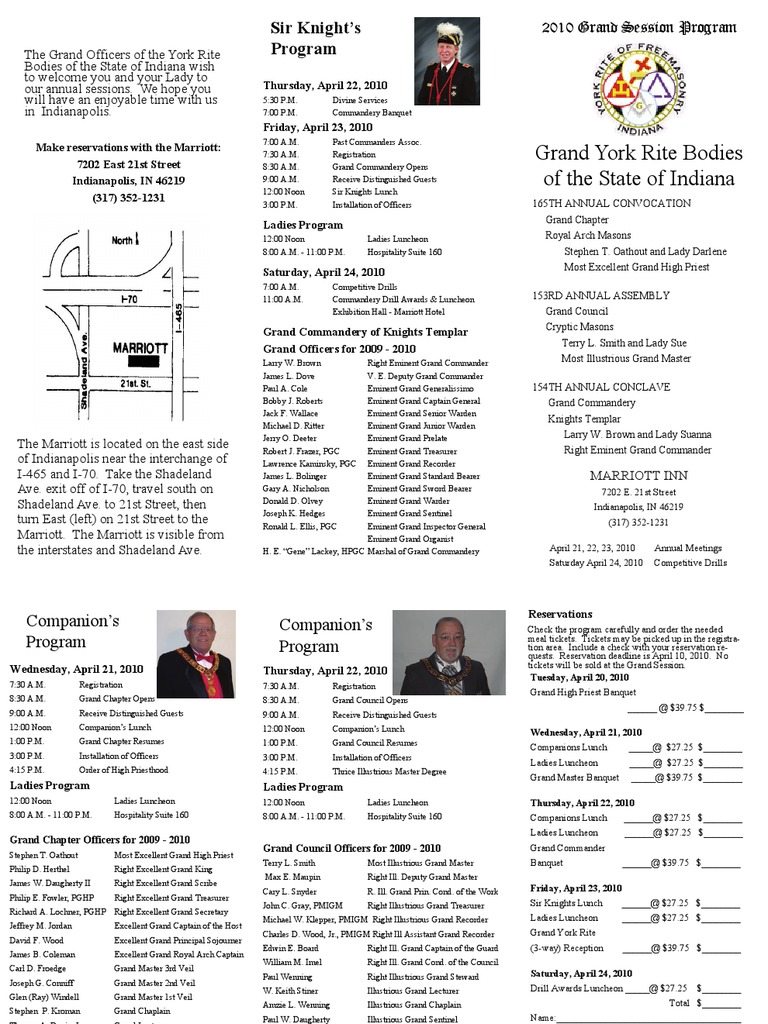 Grand York Rite Bodies of The State of Indiana: Sir Knight's Program | PDF