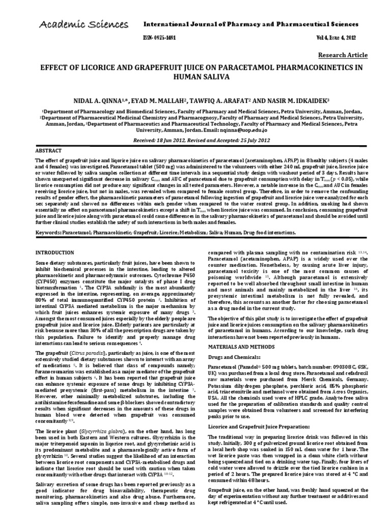 Effect of Licorice and Grapefruit Juice On Paracetamol