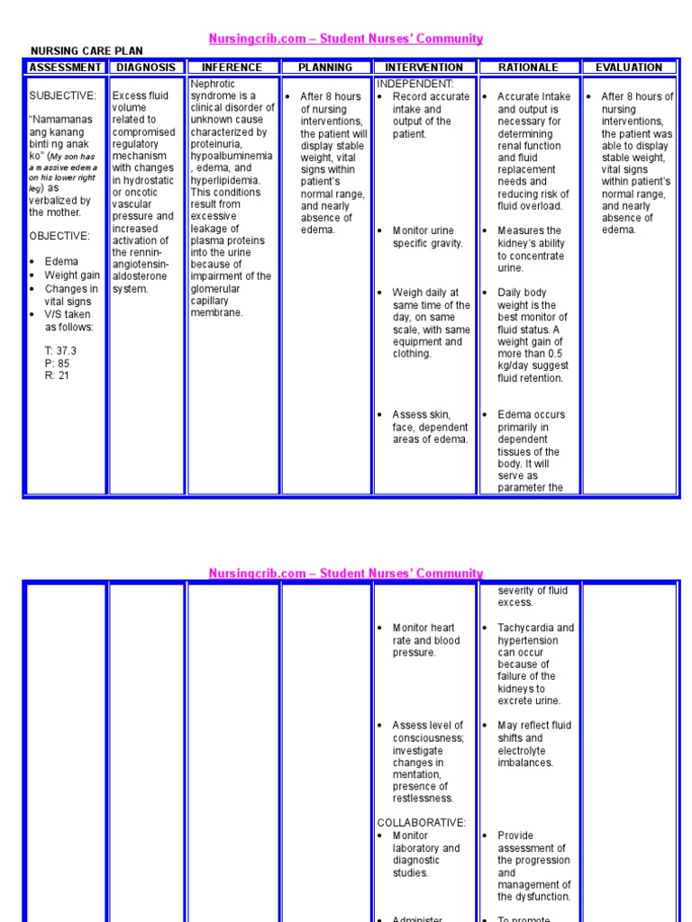 Nursing care plan for nephrotic syndrome