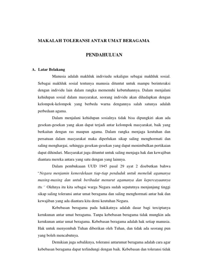Contoh Makalah Toleransi Antar Umat Beragama