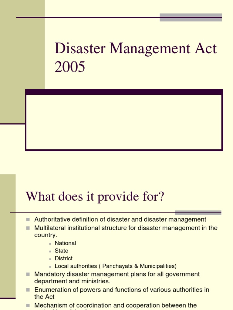 Disaster Management Act 2005 Overview | PDF | Emergency Management ...