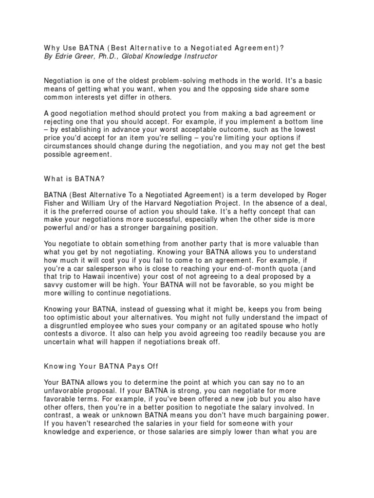 2007 Why Use Batna 2 | PDF | Negotiation | Sales