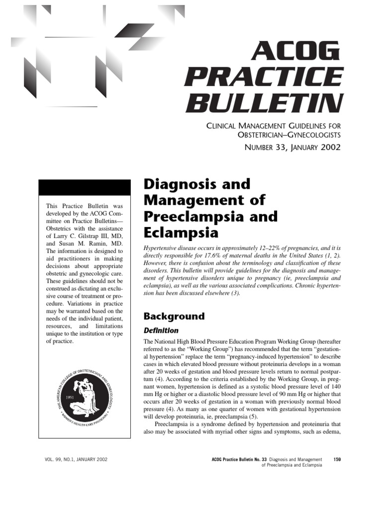 No. 33. Diagnosis and Management of Preeclampsia and Eclampsia | PDF ...