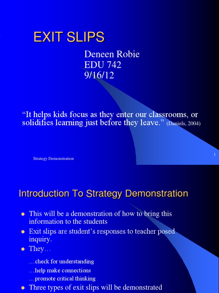 EXIT SLIPS Strategy Demonstration Education Theory Teaching