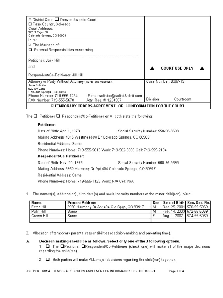 Kimberley Hoff PAR 117 Jdf11091 Temporary Orders Agreement | PDF ...