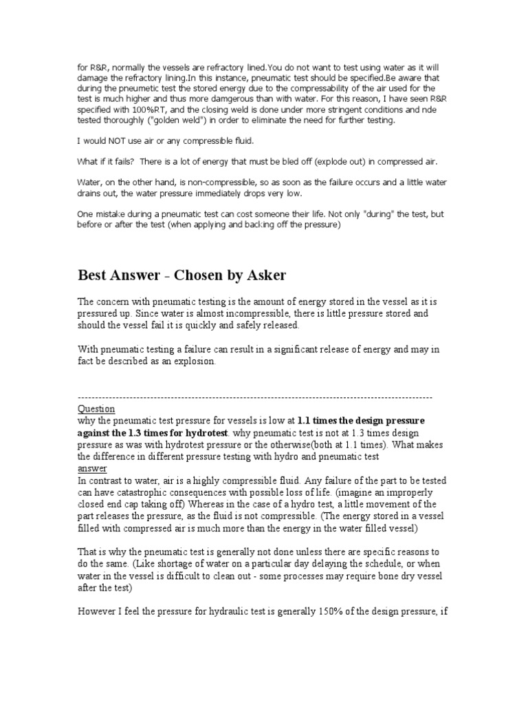 Pneumatic Test Pdf Pressure Gases