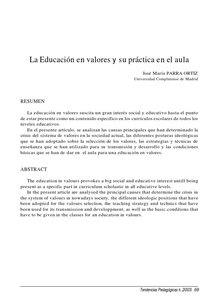Educación en Valores en el Aula | PDF | Plan de estudios | Sociedad
