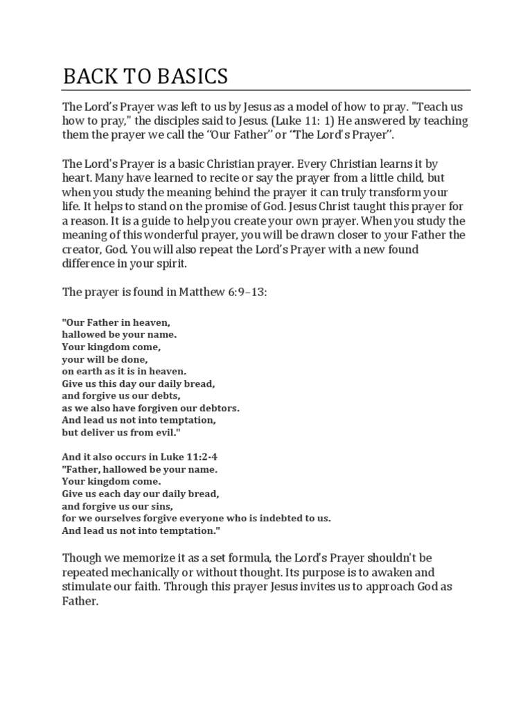Back To Basics... Teach Me How To Pray. | PDF | Lord's Prayer | Prayer