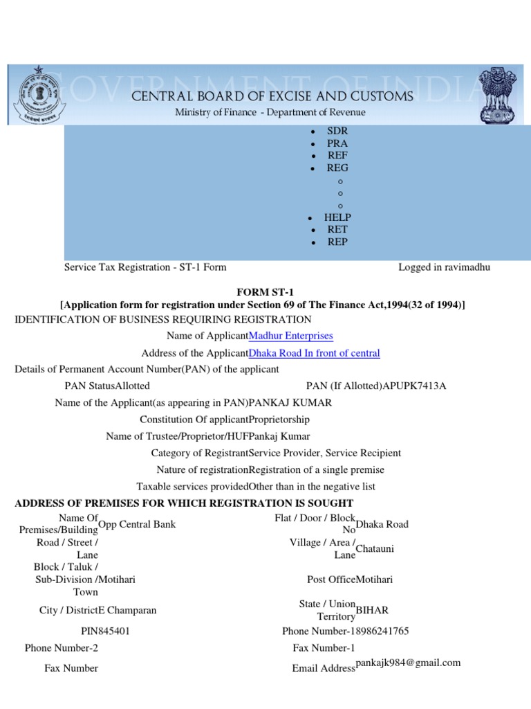 Form st 1 application form for registration under section 69 of the