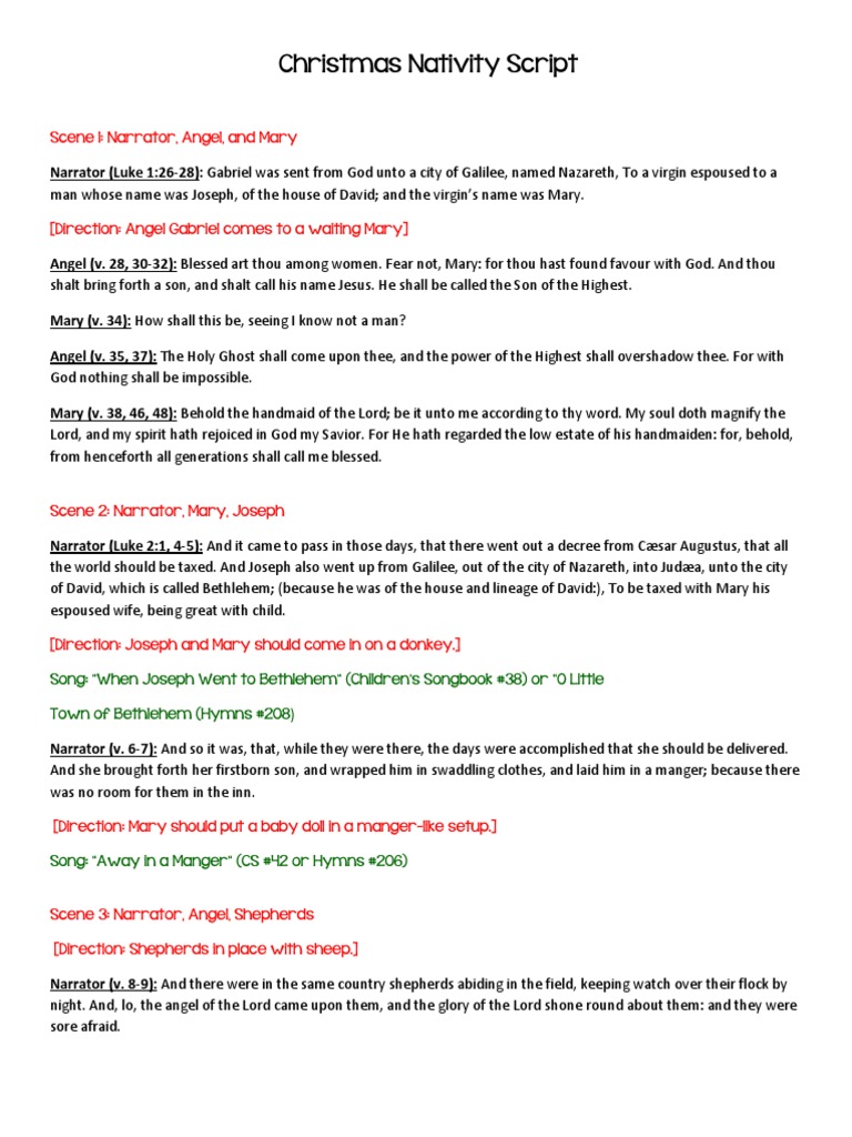Christmas Nativity Script PDF Gabriel Mary, Mother Of Jesus