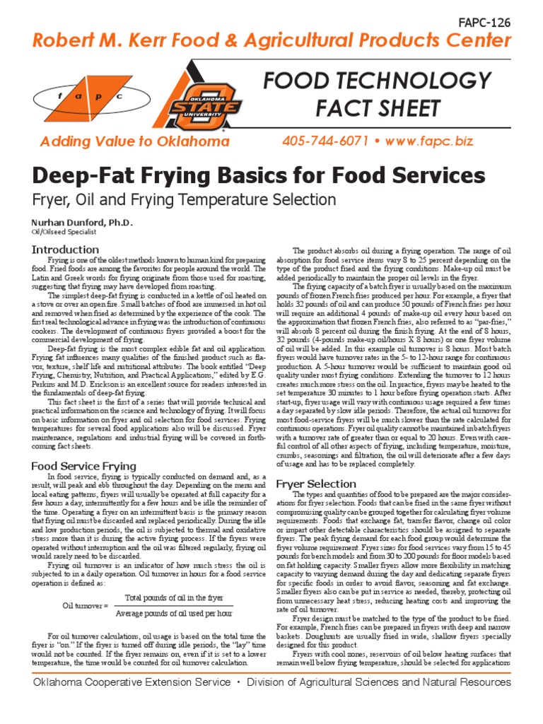 Deep Fat Frying PDF Cooking Oil Frying