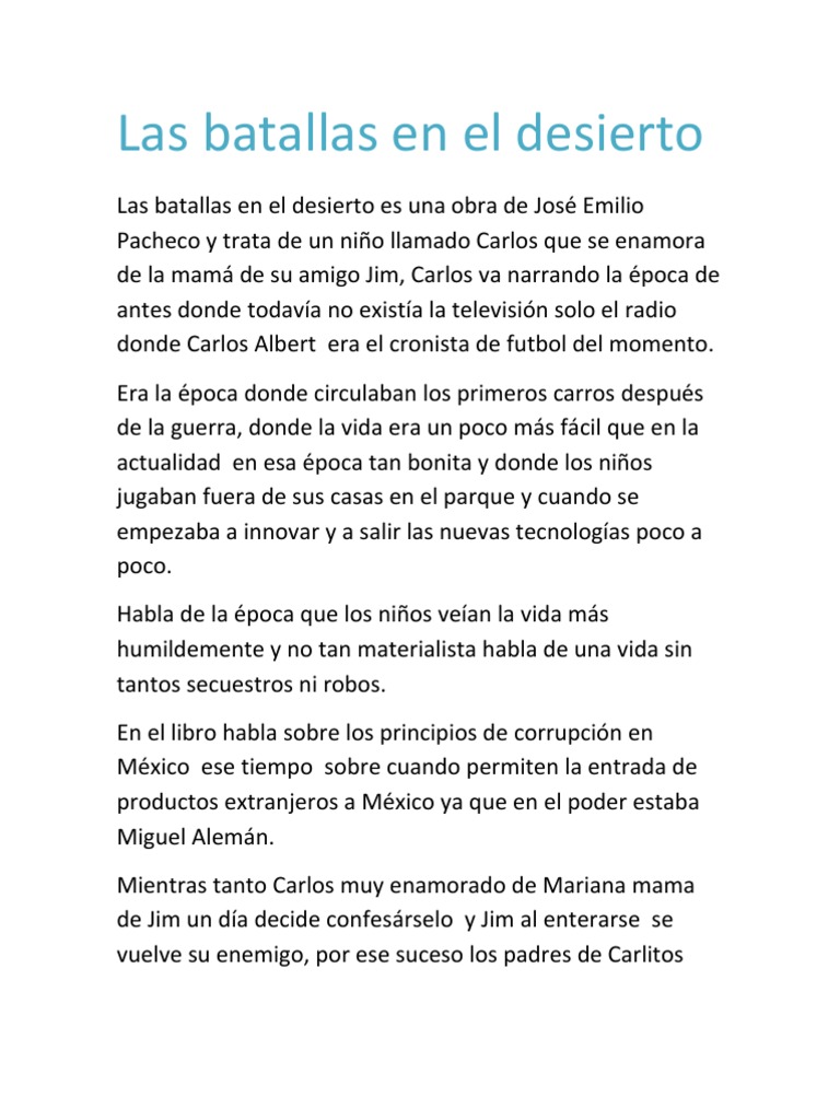 De Que Trata El Libro Batallas En El Desierto Libros
