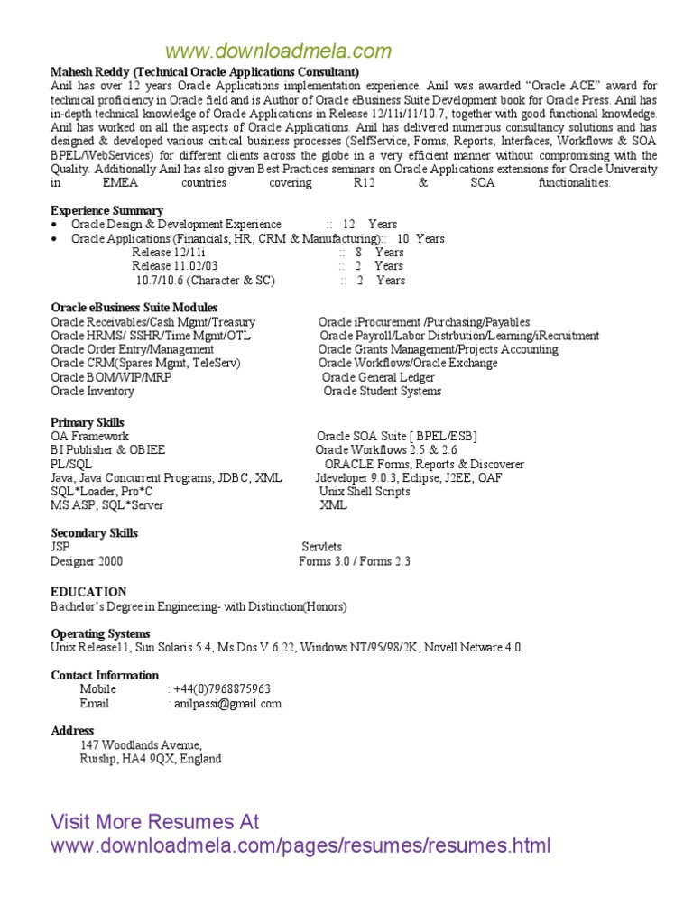 Oracle Applications Consultant Resume | PDF | Application Programming ...