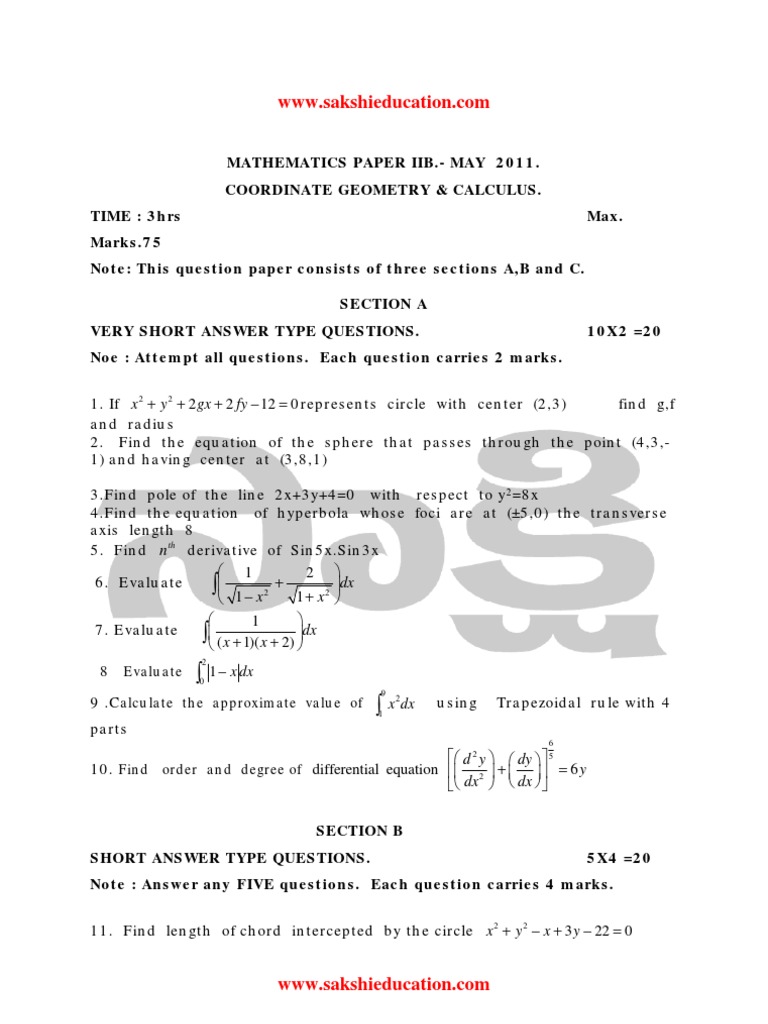 Maths B Paper II - May 2011 | PDF | Circle | Equations