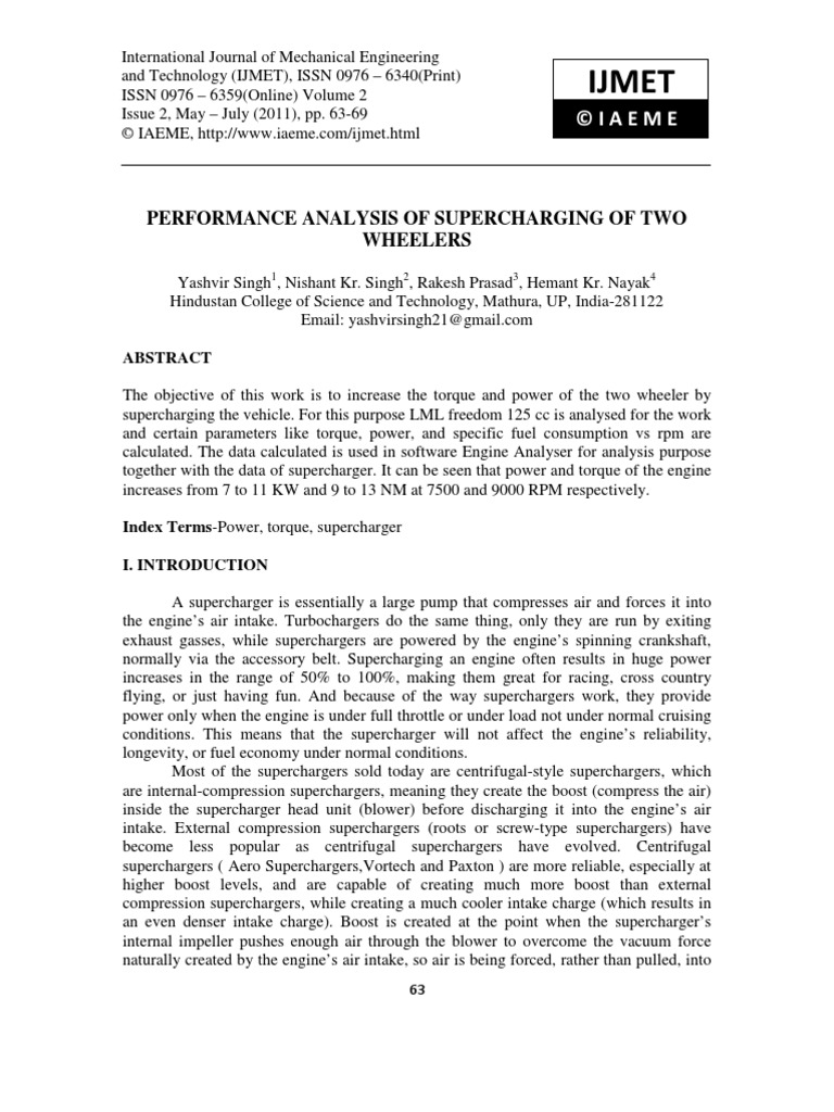 Performance Analysis of Supercharging of Two Wheelers | PDF ...