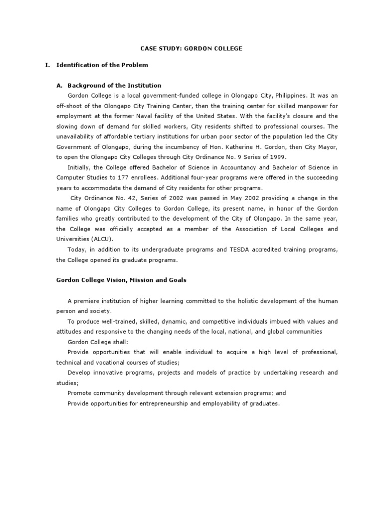 Case Study Gordon College PDF Strategic Management Competence
