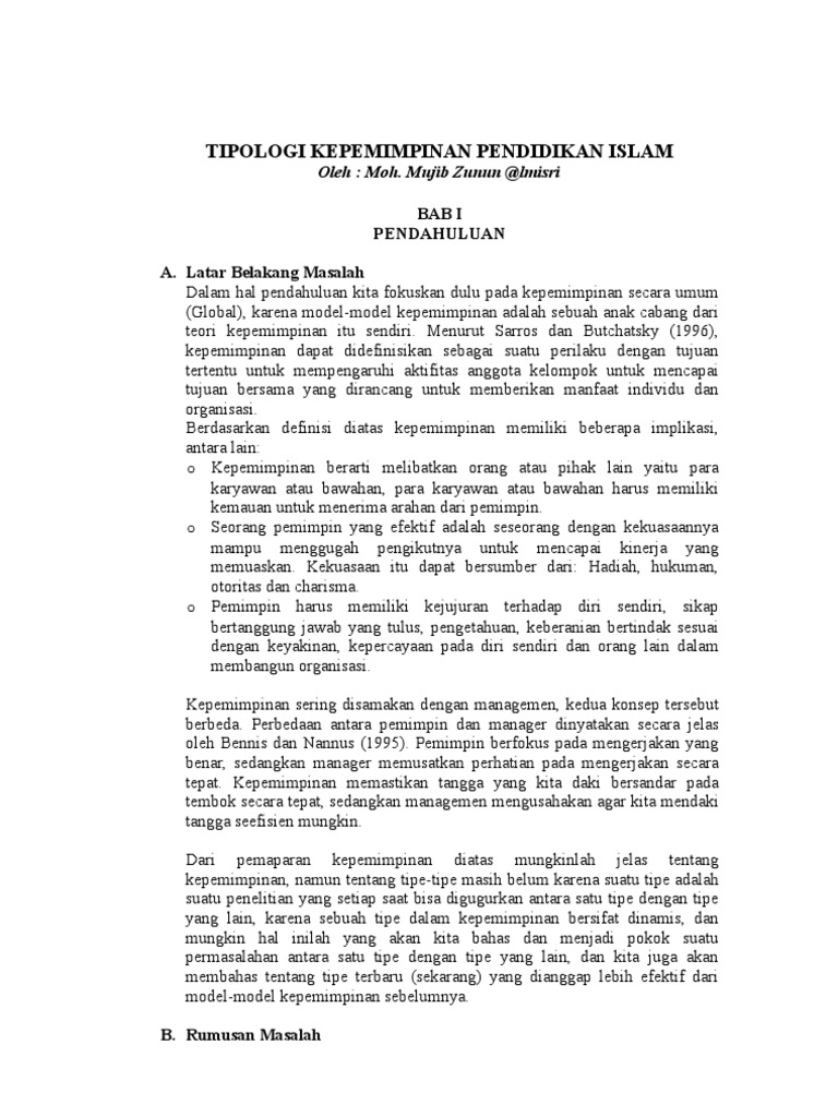 Makalah Tipologi Kepemimpinan Kependidikan Islam