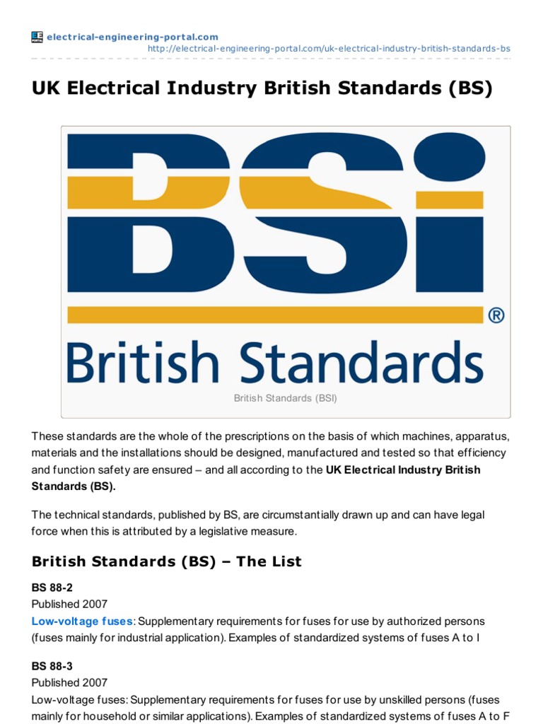 Electrical Industry British Standards BS Electrical
