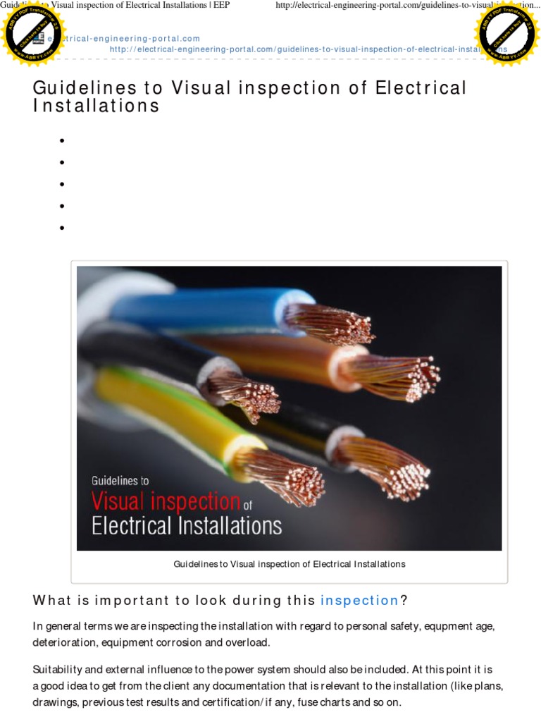 Guidelines to Visual inspection of Electrical Installations What is