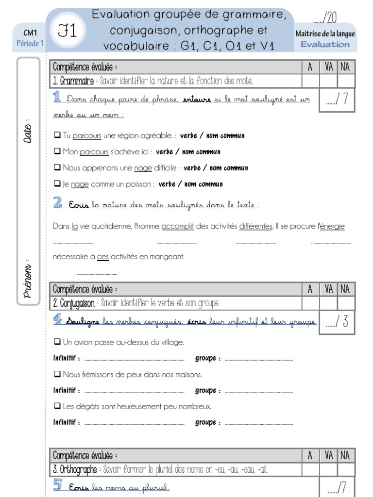 Exercice De Grammaire Cm1 Avec Correction Pdf grammaire CM1