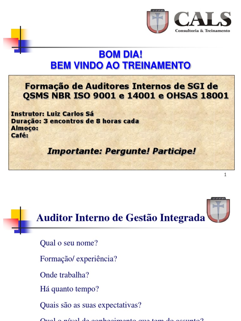 Formação de Auditores Internos SGI | PDF | ISO 9000 | Qualidade (negócios)