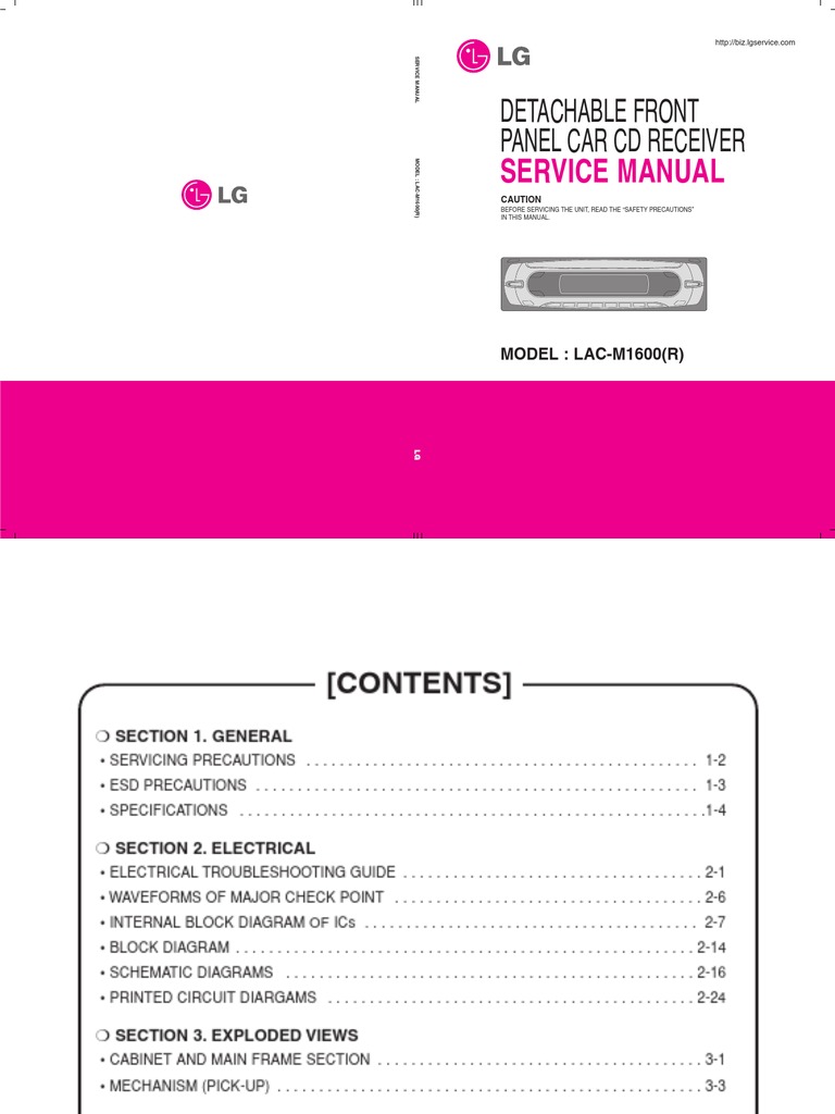 Detachable Front Panel Car CD Receiver Service Manual PDF