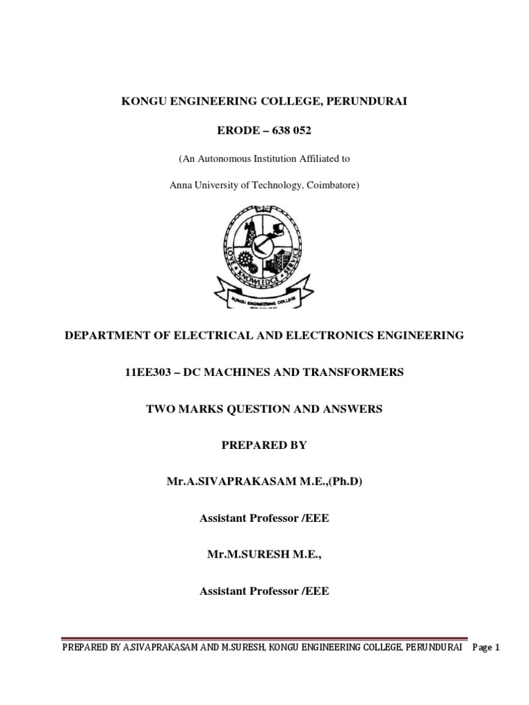 DC Machines and Transformers PDF Transformer Electric Motor