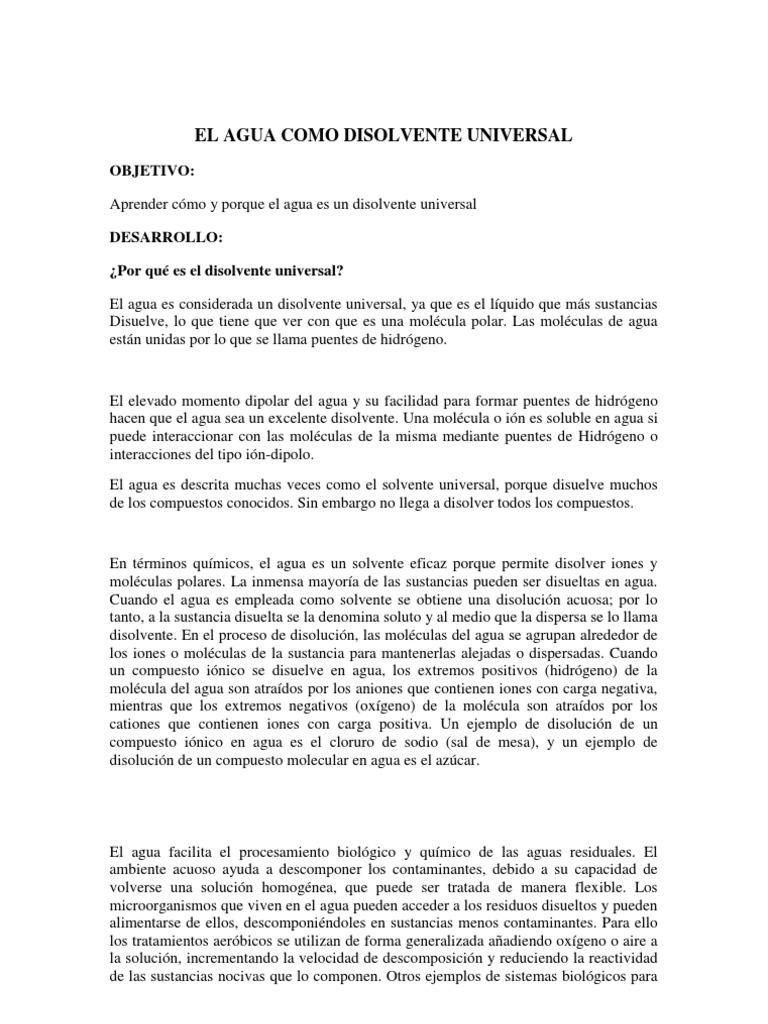 El agua como disolvente universal