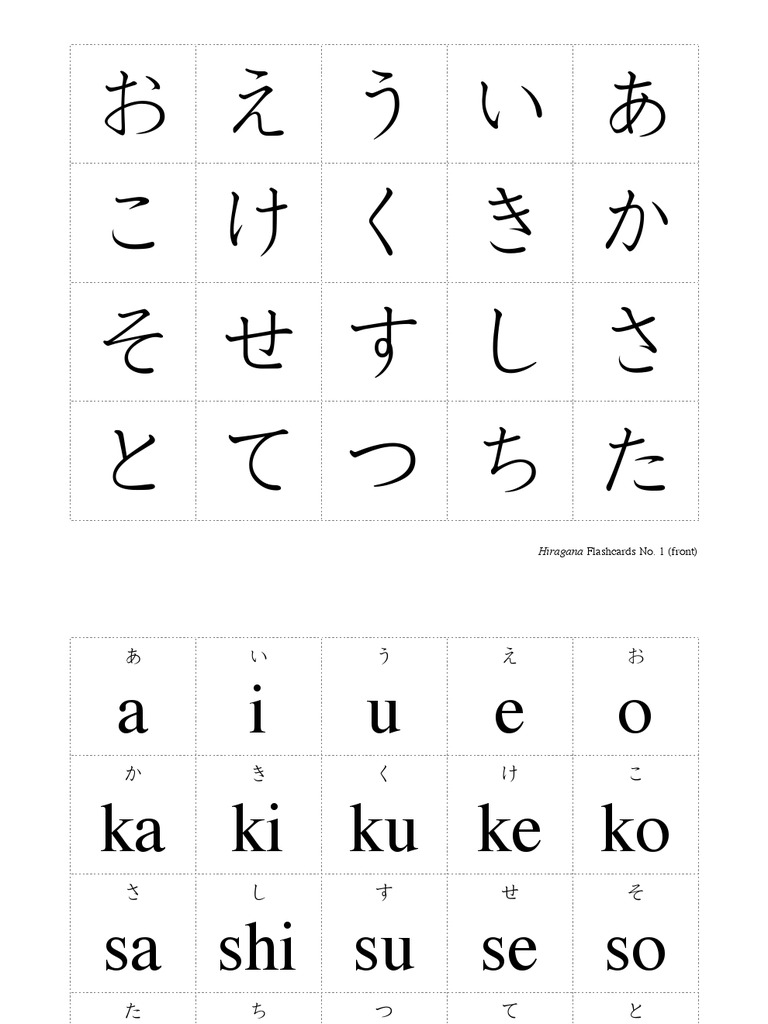 Hiragana Flashcard PDF Japanese Words And Phrases Languages