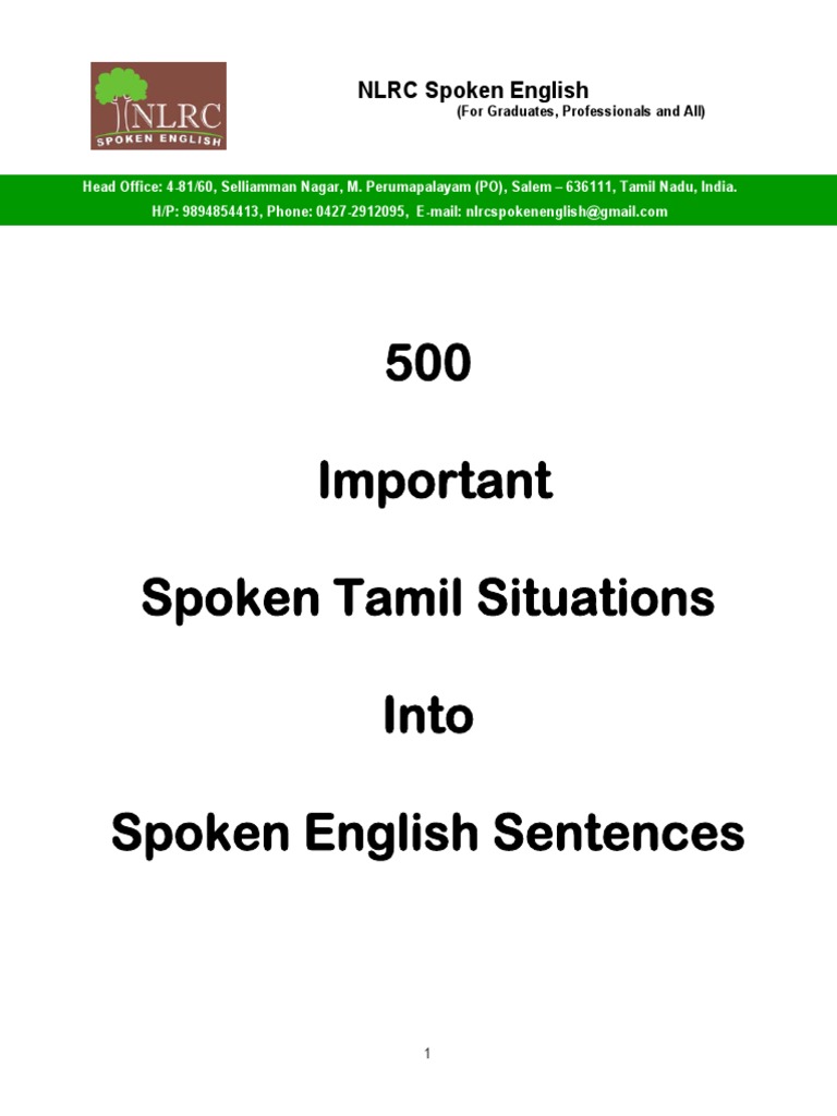 500 Important Spoken Tamil Situations Into Spoken English Sentences Sample