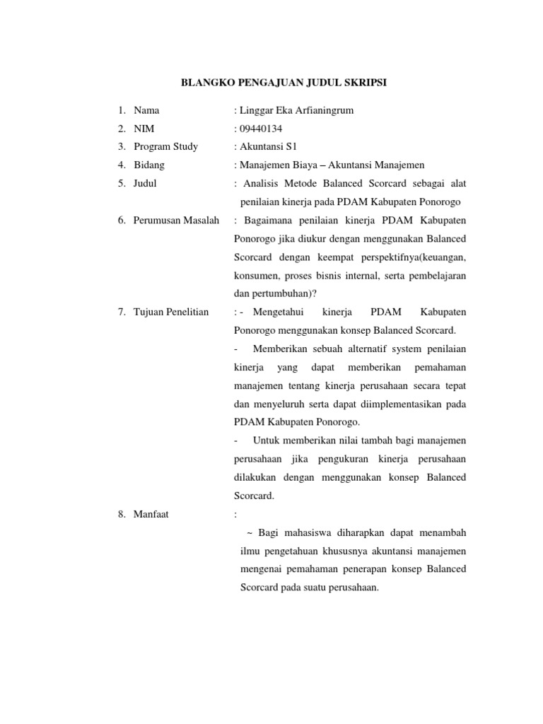 Blangko Pengajuan Judul Skripsi Pdf