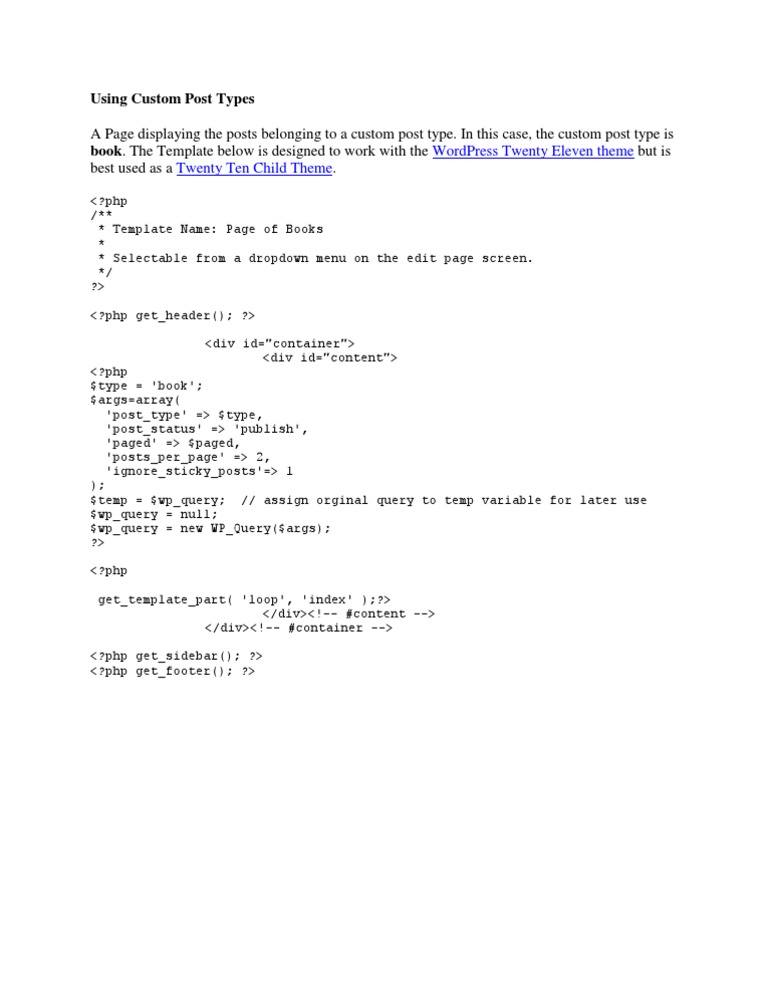 Custom Template for Book Post Type | PDF | Word Press | Data Management
