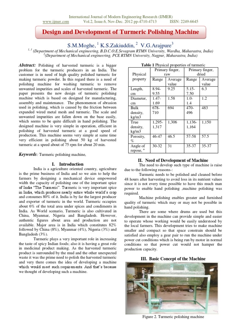 Design and Development of Turmeric Polishing Machine PDF Belt