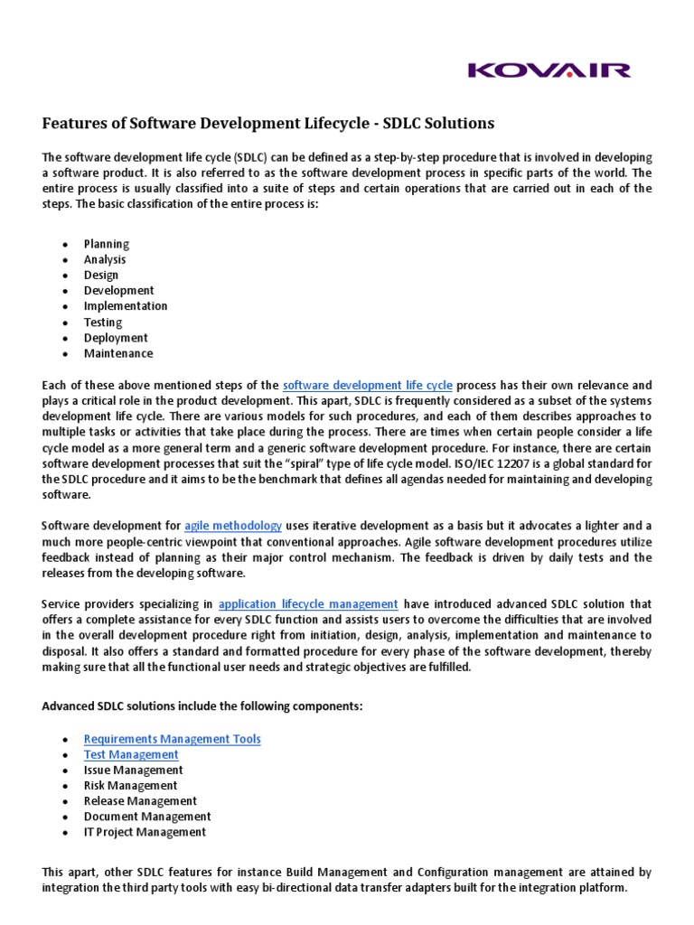 Features of Software Development Lifecycle - SDLC Solutions | PDF ...