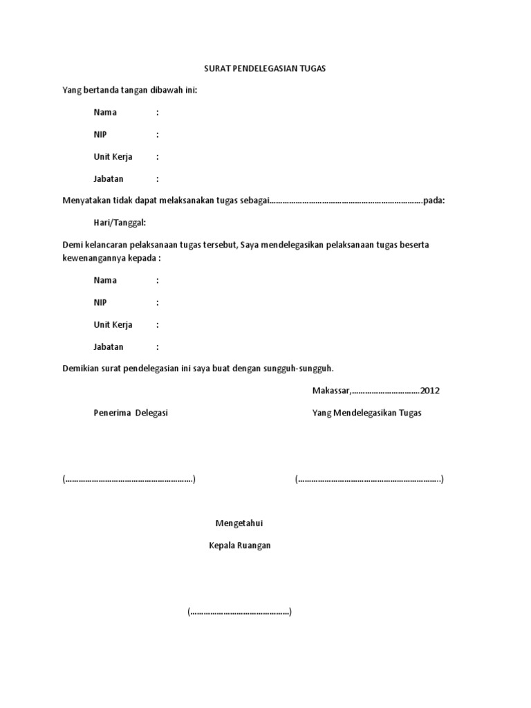 Surat Pendelegasian Tugas Residensi