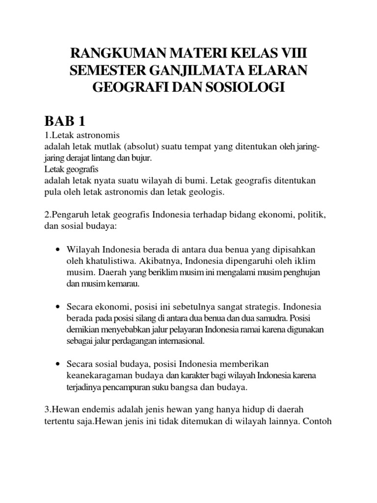 Rangkuman Ips Kelas 8, Semester 1, Bab 1,2,3,4