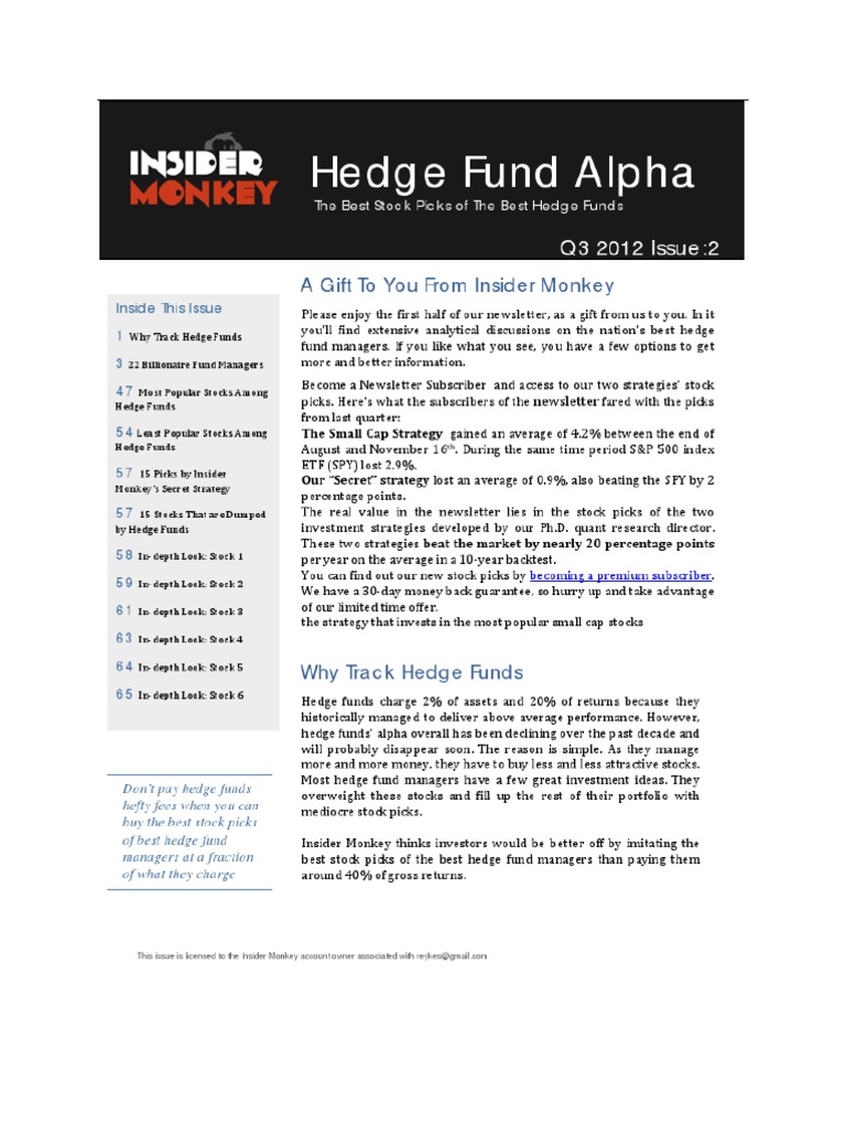 Best Stock Picks of Best Hedge Funds PDF Hedge Fund Hedge (Finance)