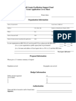 Small Grants Facilitation Support Fund Grant Application Cover Sheet