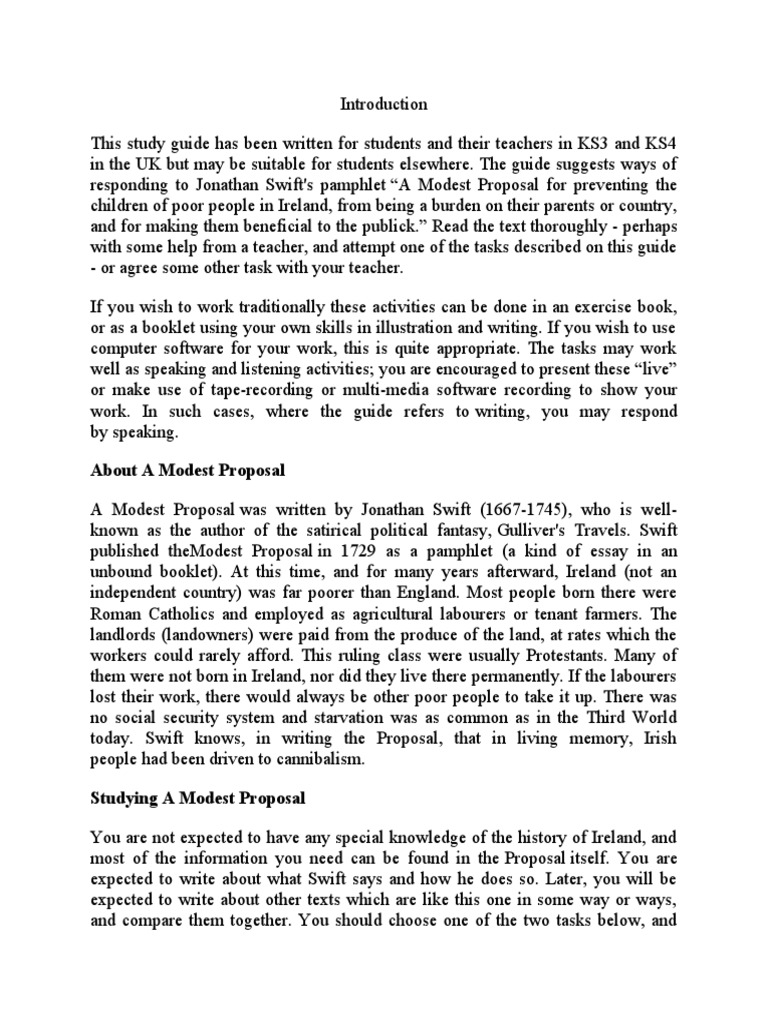 A Modest Proposal Study Guide | PDF | Jonathan Swift