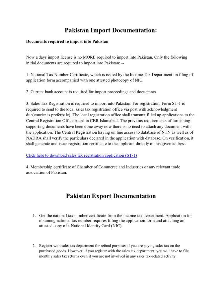 Pakistan Import & Export Documentation | PDF | Income Tax | Taxes