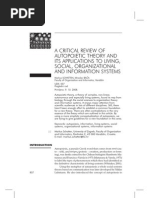 A CRITICAL REVIEW OF
AUTOPOIETIC THEORY AND
ITS APPLICATIONS TO LIVING,
SOCIAL, ORGANIZATIONAL
AND INFORMATION SYSTEMS
