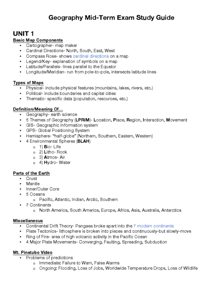 Geography Mid Term Exam Study Guide Pdf Rain Climate