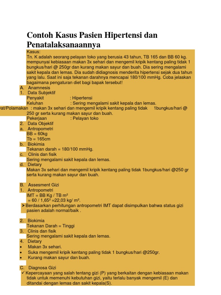 Contoh Kasus Pasien Hipertensi Dan Penatalaksanaannya