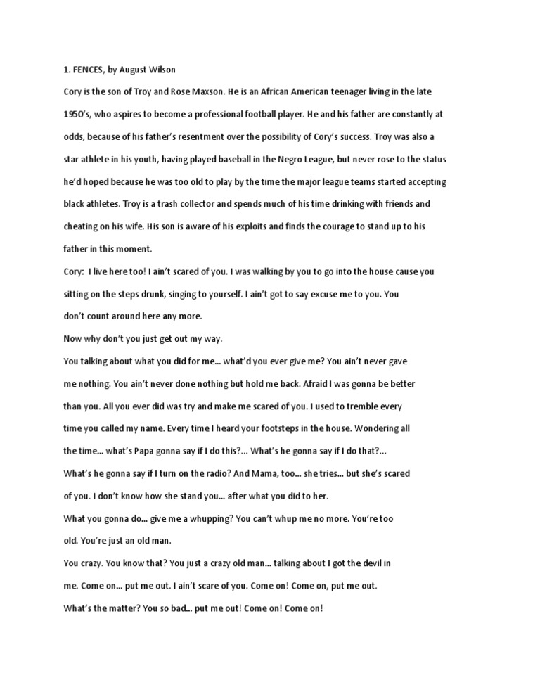Fences Monologue Pdf Fences Play