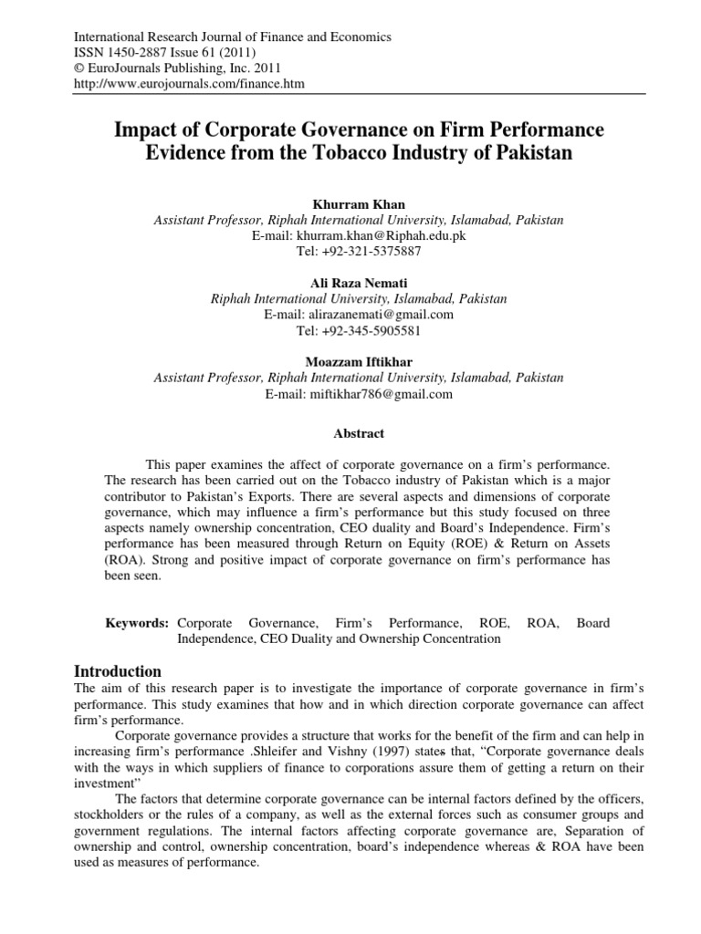 Impact of Corporate Governance On Firm Performance | PDF | Corporate ...