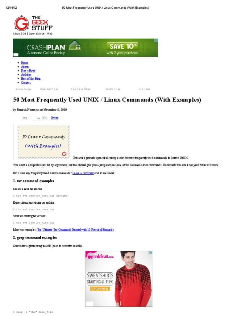 50 Most Frequently Used Unix Linux Commands With Examples Pdf Linux Zip File Format