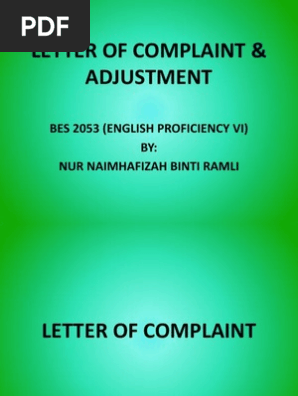 Letter of Complaint & Adjustment