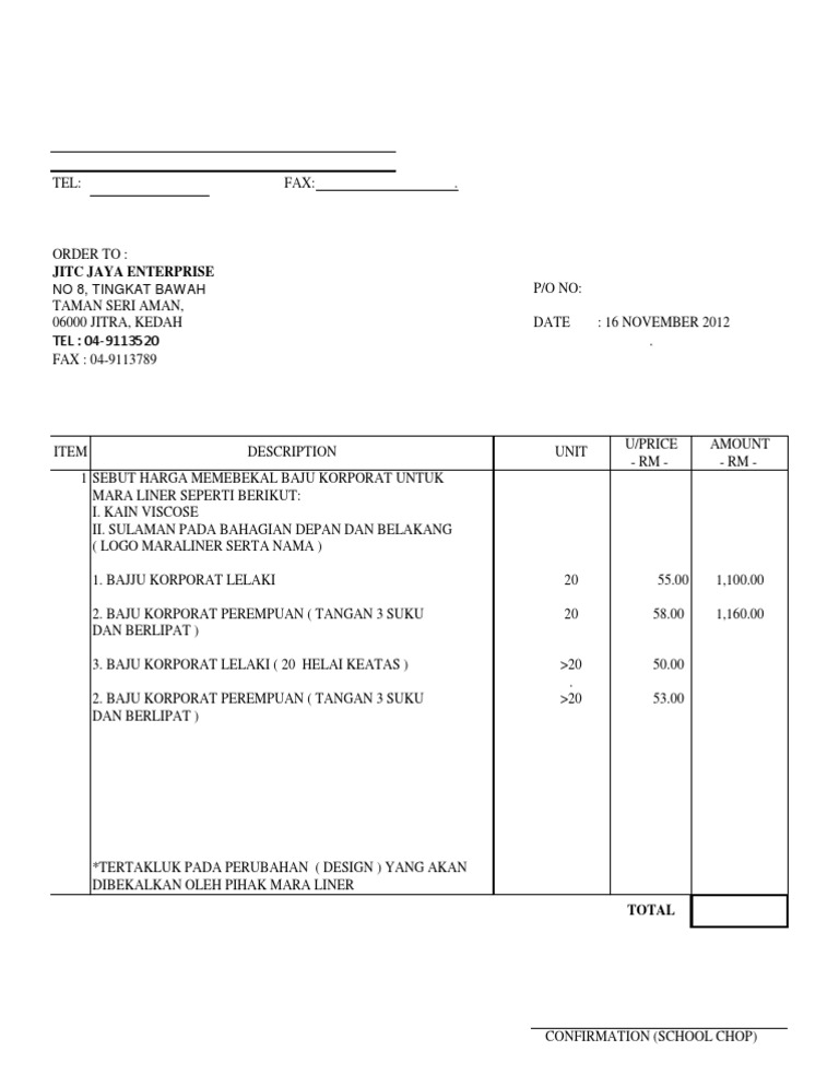 Surat Pemberitahuan Penerimaan Sebut Harga Kerja - IMAGESEE